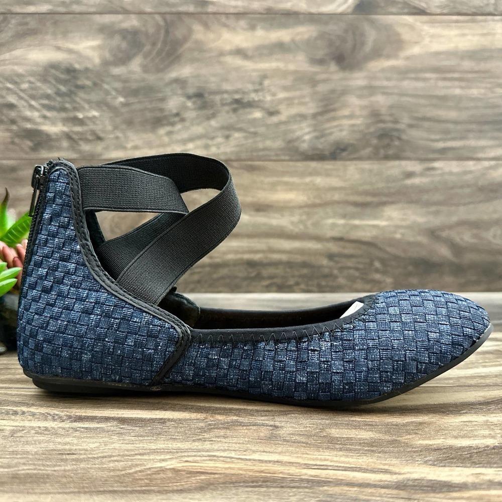 NIB Bernie Mev 39 7.5-8 Monica Ankle Strap Woven Ballet Flats Jean - Picture 6 of 10